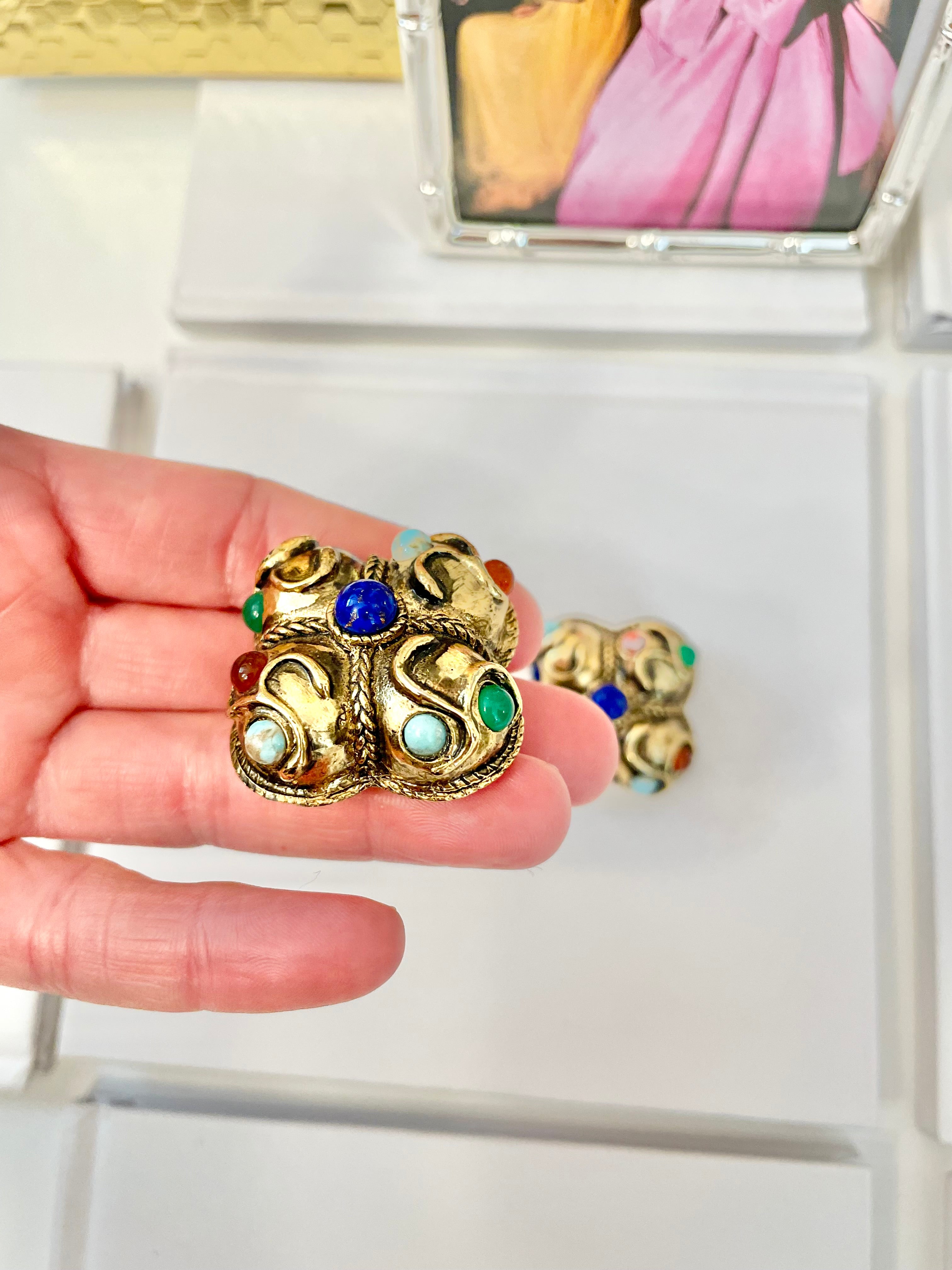 The Socialite and her love for the finest gems! These delightful gold and colorful gem earrings are extraordinary!!