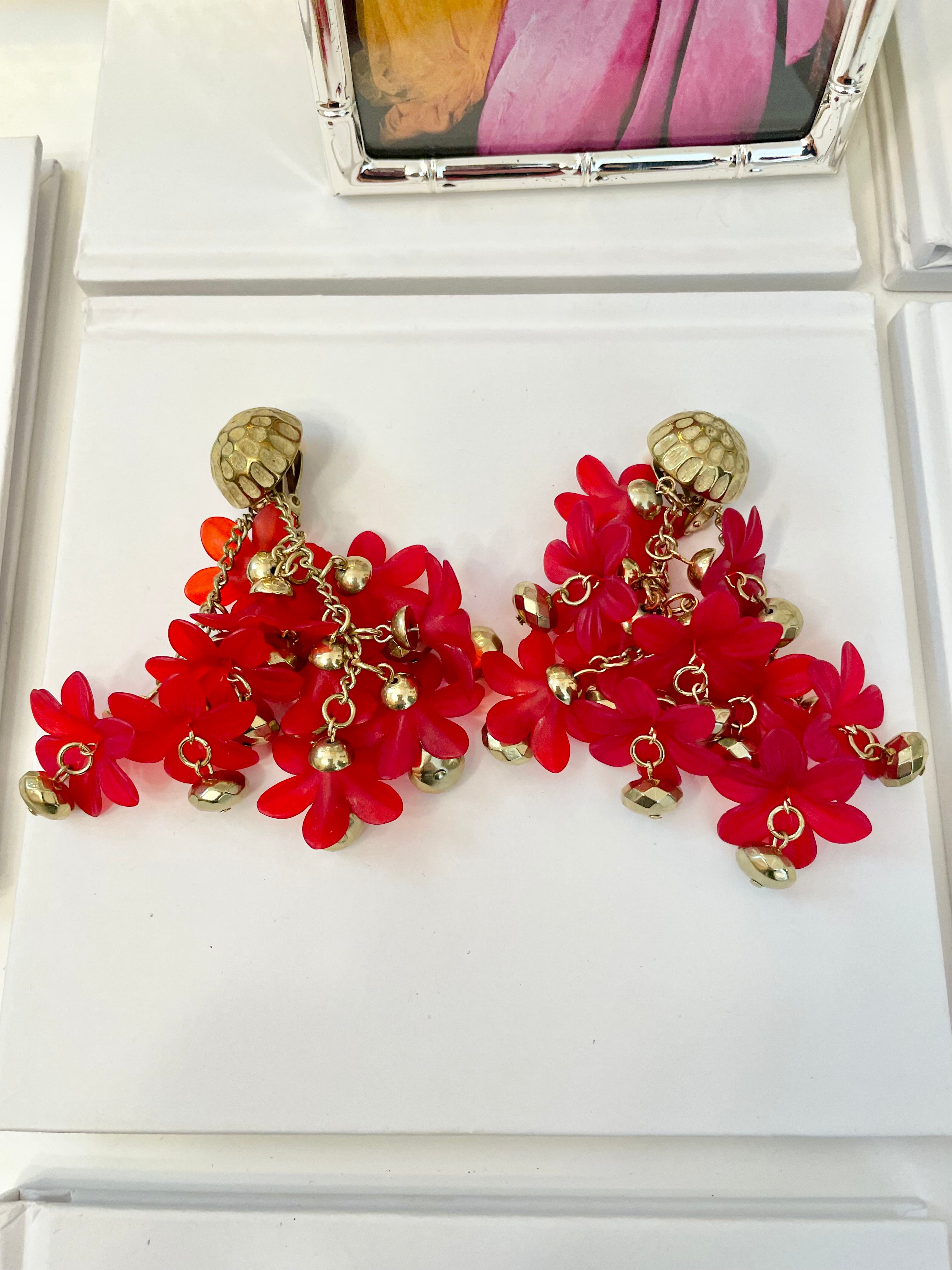 1960's stunning cascading crimson flower drop earrings.... so glamorous