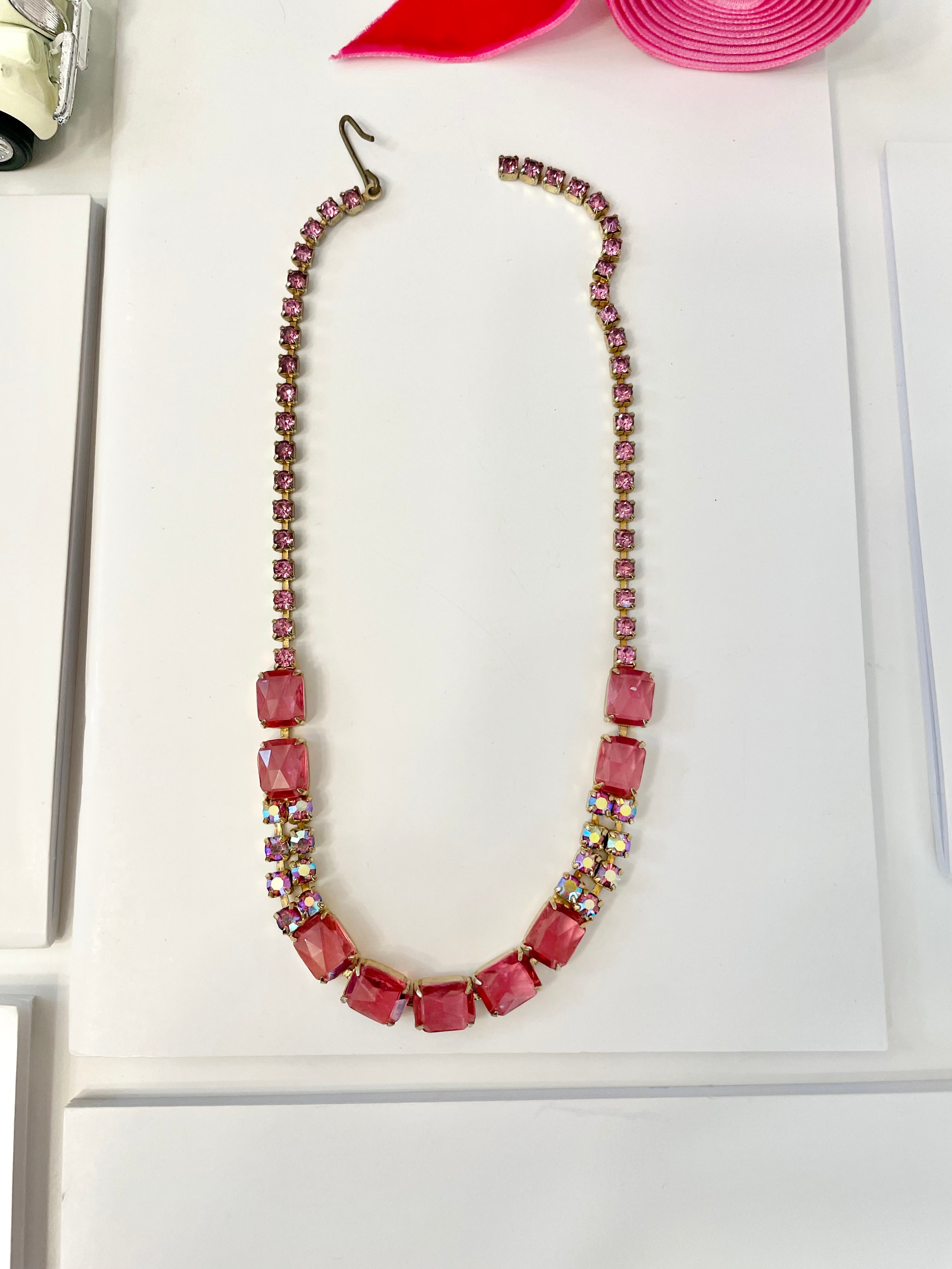 Flirty gal and her love of pink! This 1950's glass choker is truly divine!