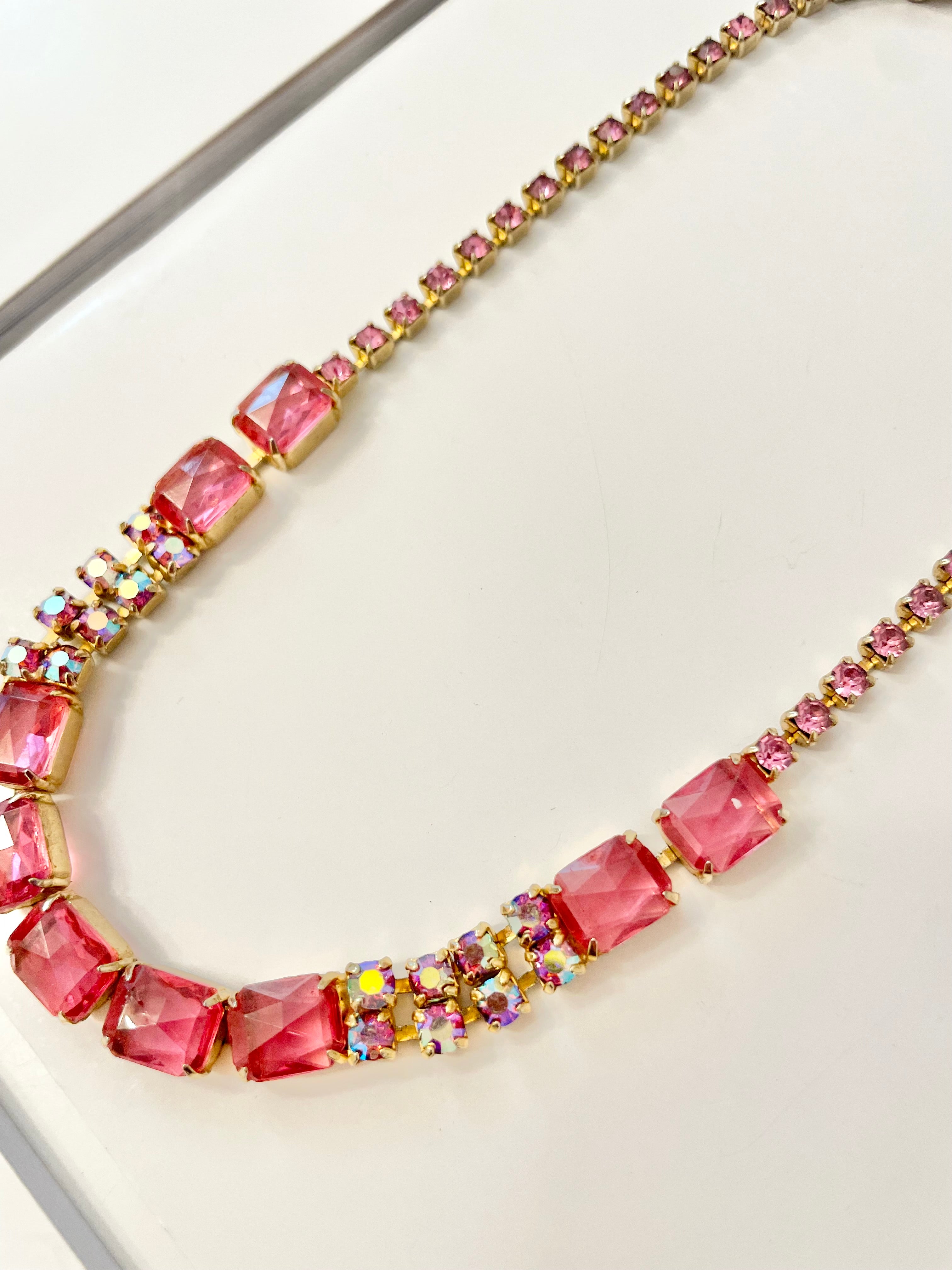 Flirty gal and her love of pink! This 1950's glass choker is truly divine!