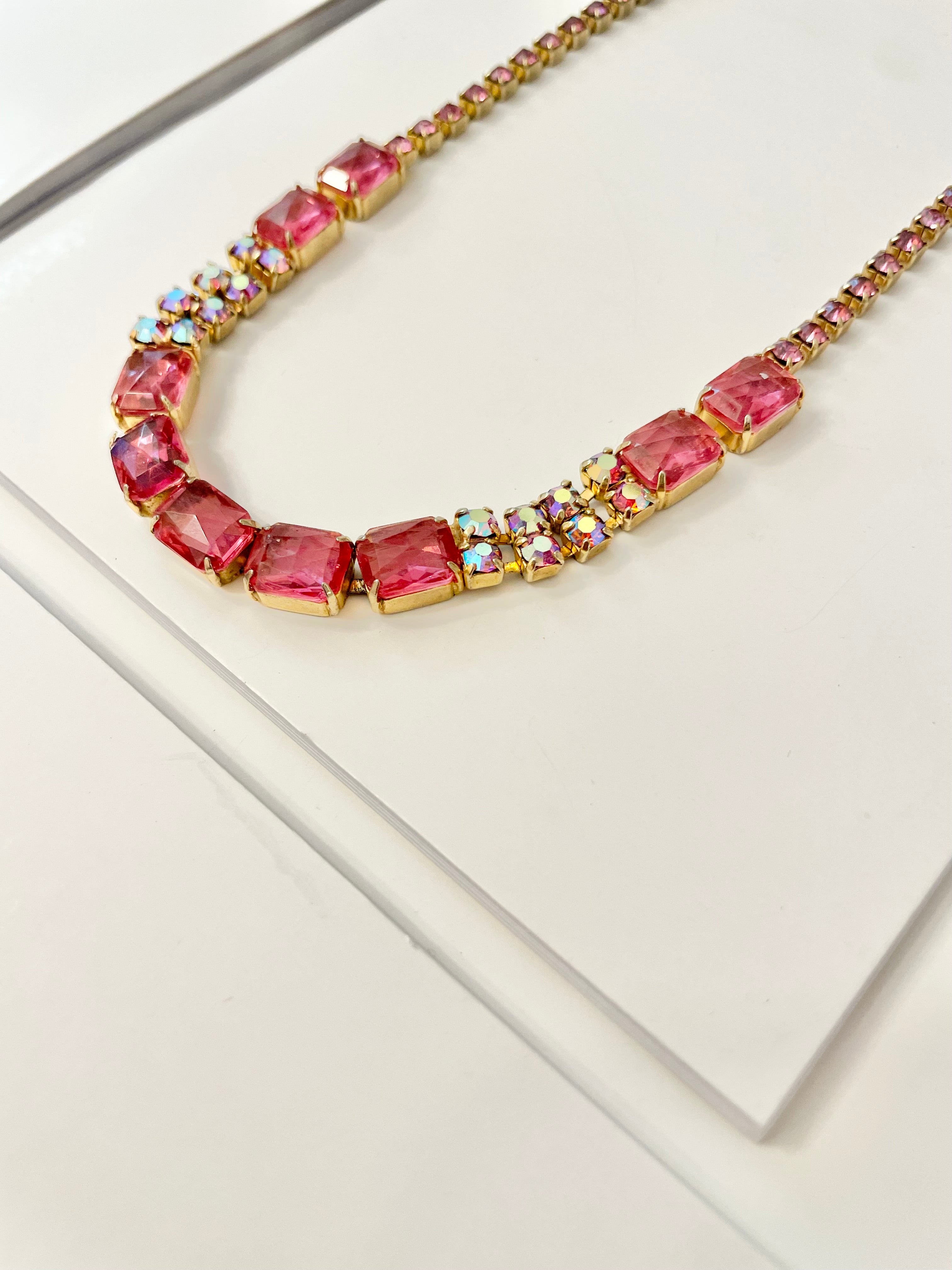 Flirty gal and her love of pink! This 1950's glass choker is truly divine!