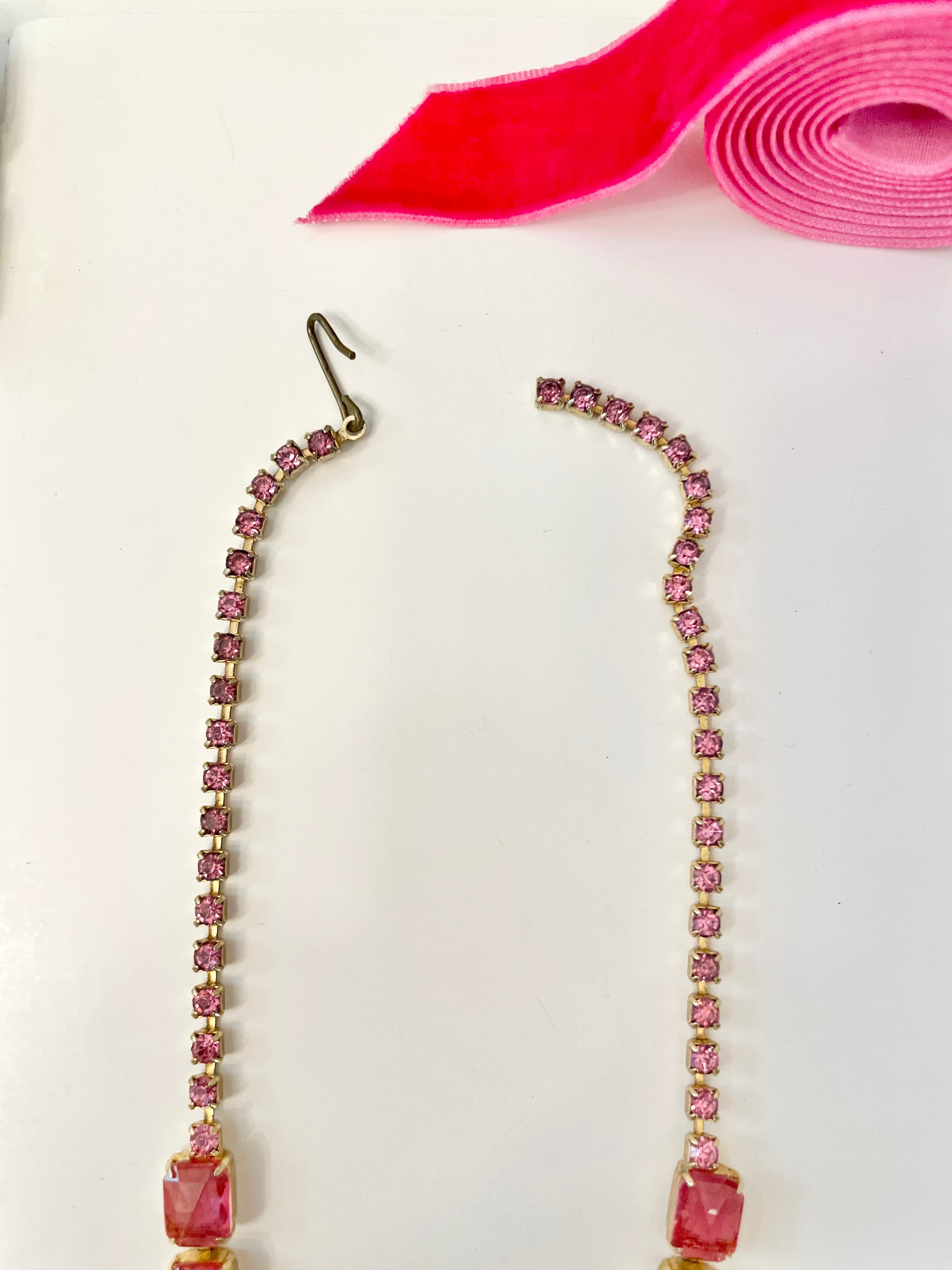 Flirty gal and her love of pink! This 1950's glass choker is truly divine!