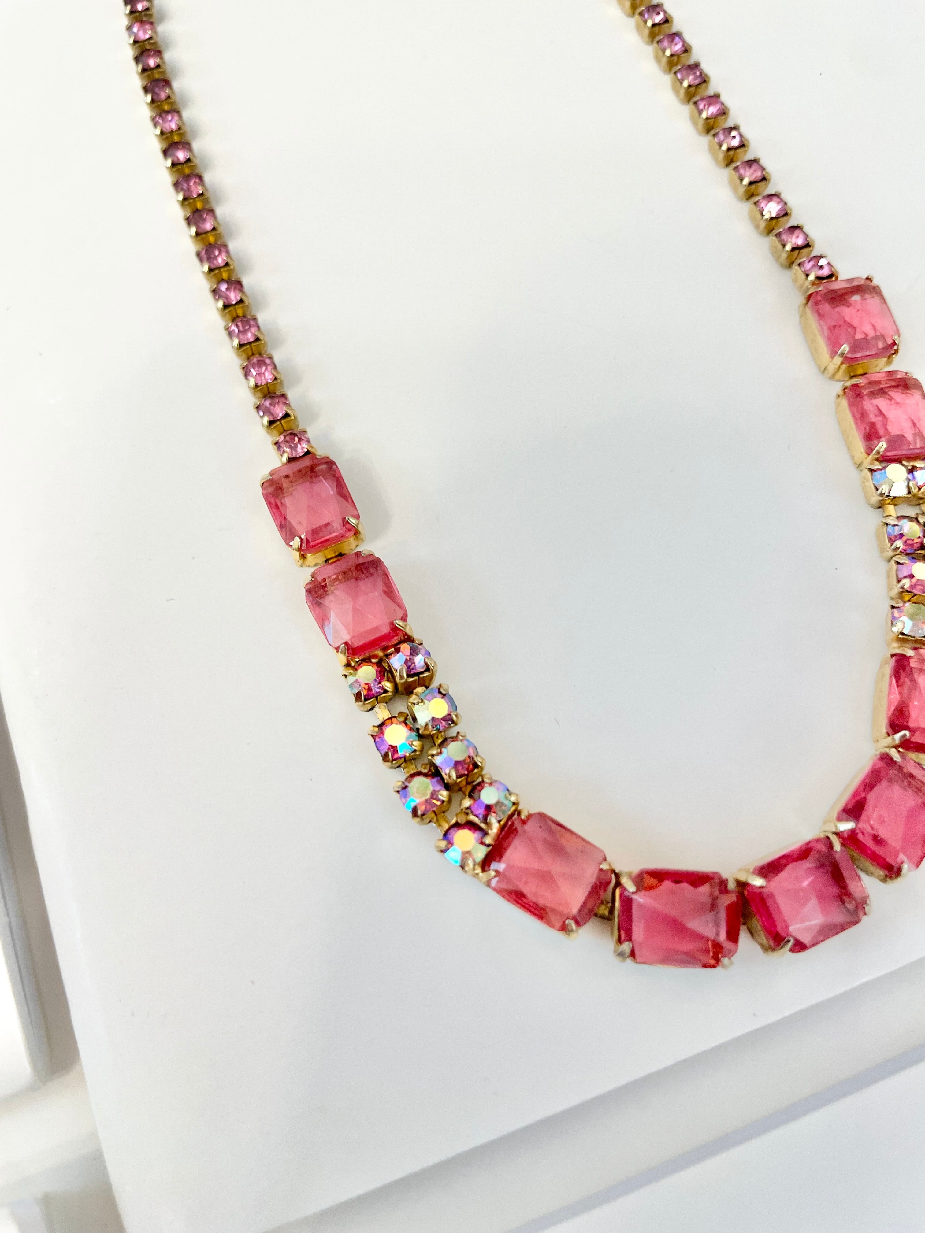 Flirty gal and her love of pink! This 1950's glass choker is truly divine!