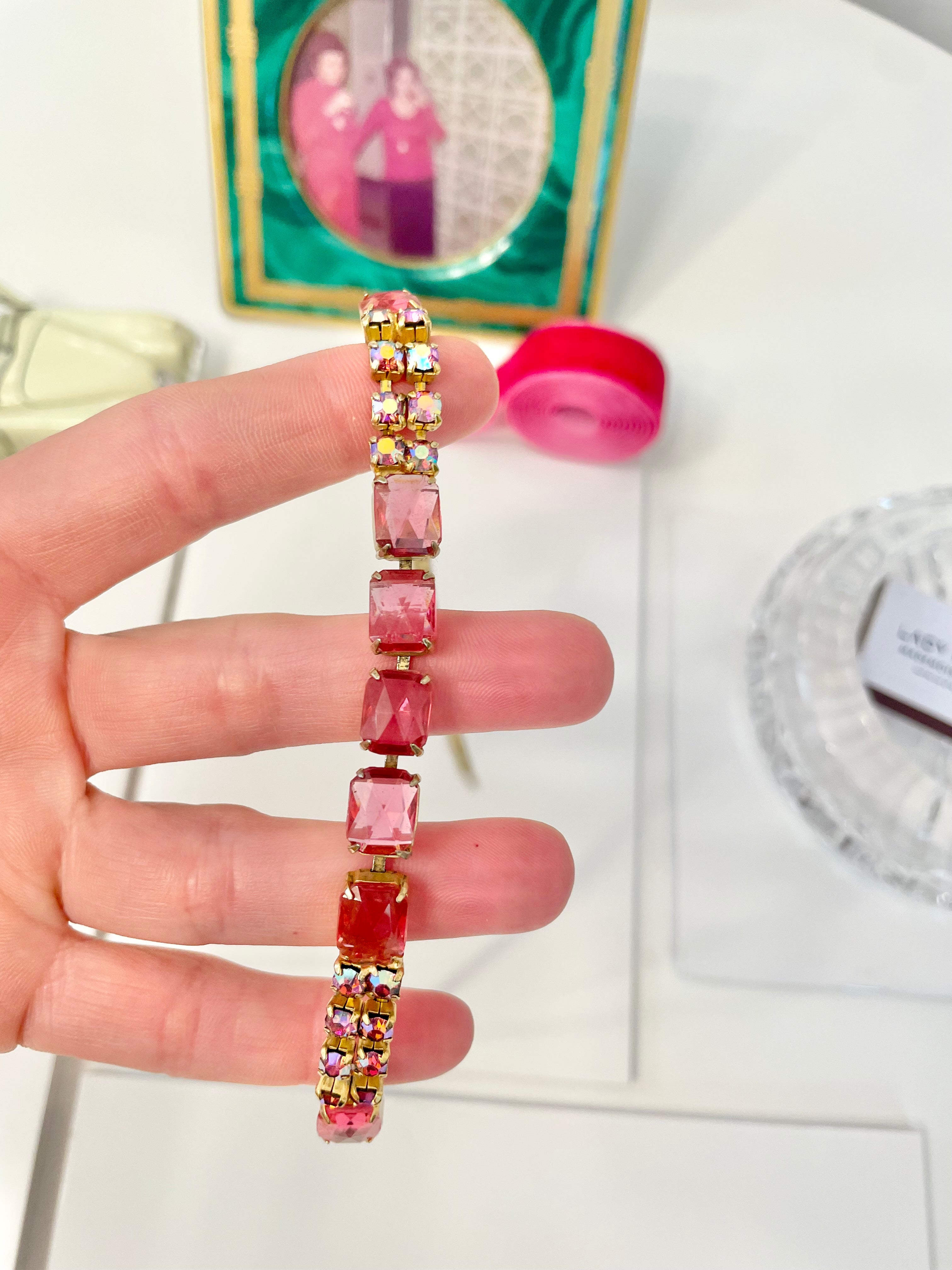 Flirty gal and her love of pink! This 1950's glass choker is truly divine!