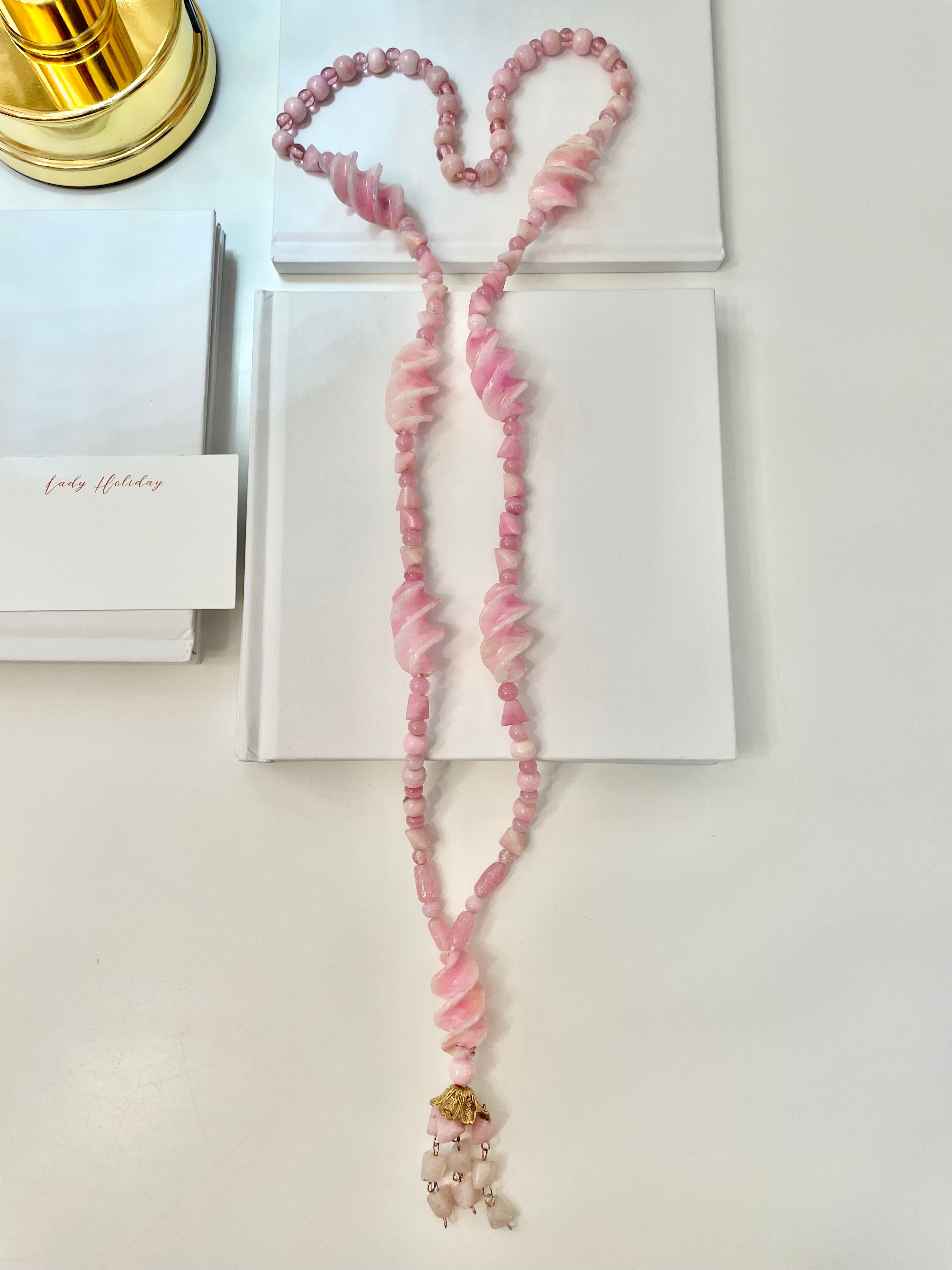 Vintage 1960's soft pink glass elegant long beaded necklace... so feminine!