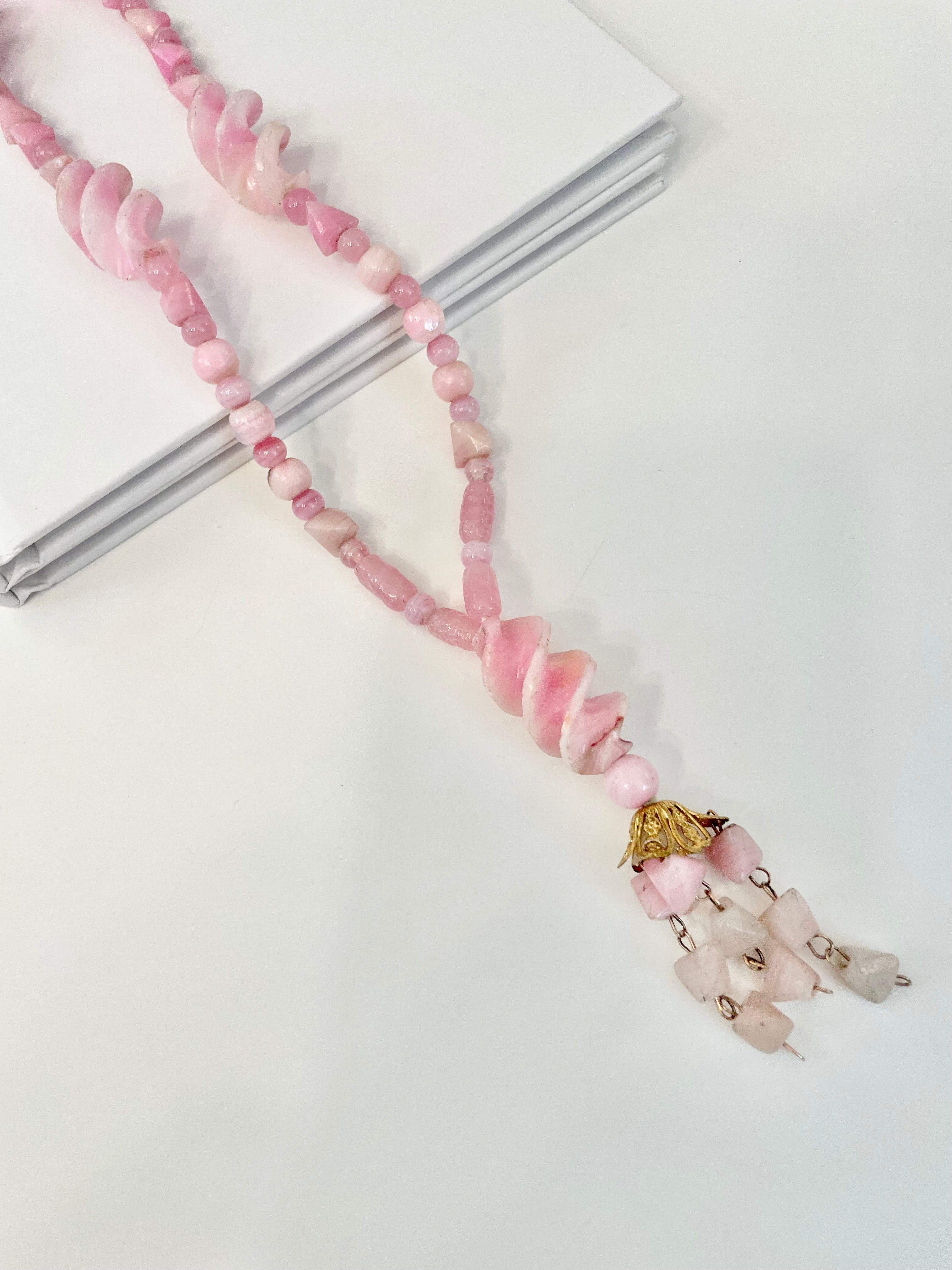 Vintage 1960's soft pink glass elegant long beaded necklace... so feminine!