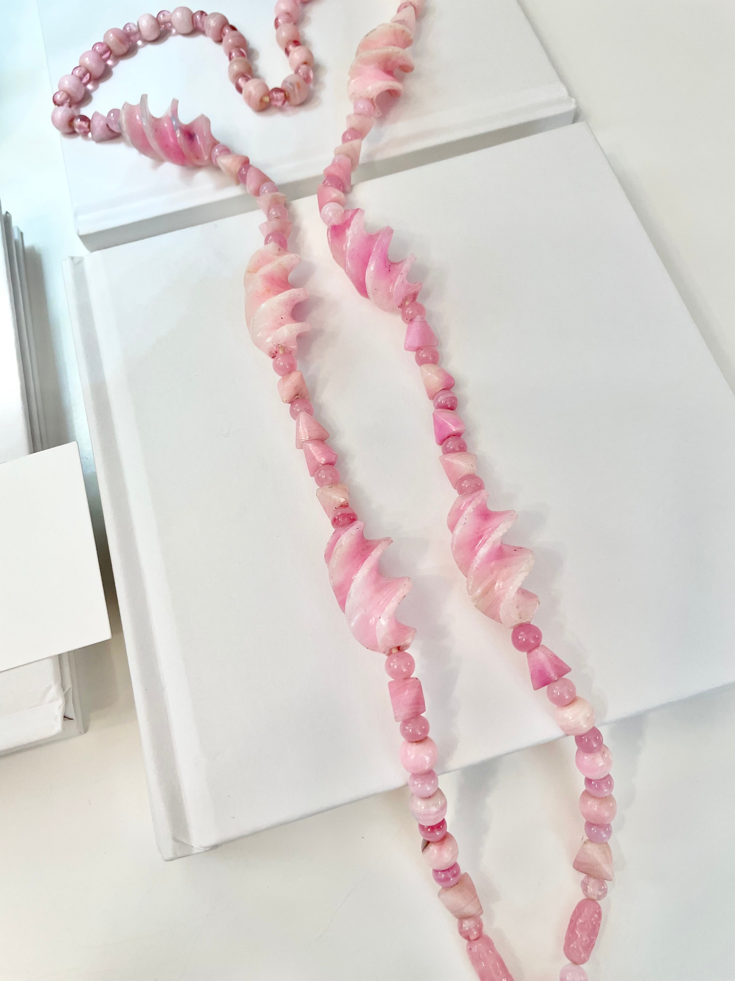 Vintage 1960's soft pink glass elegant long beaded necklace... so feminine!