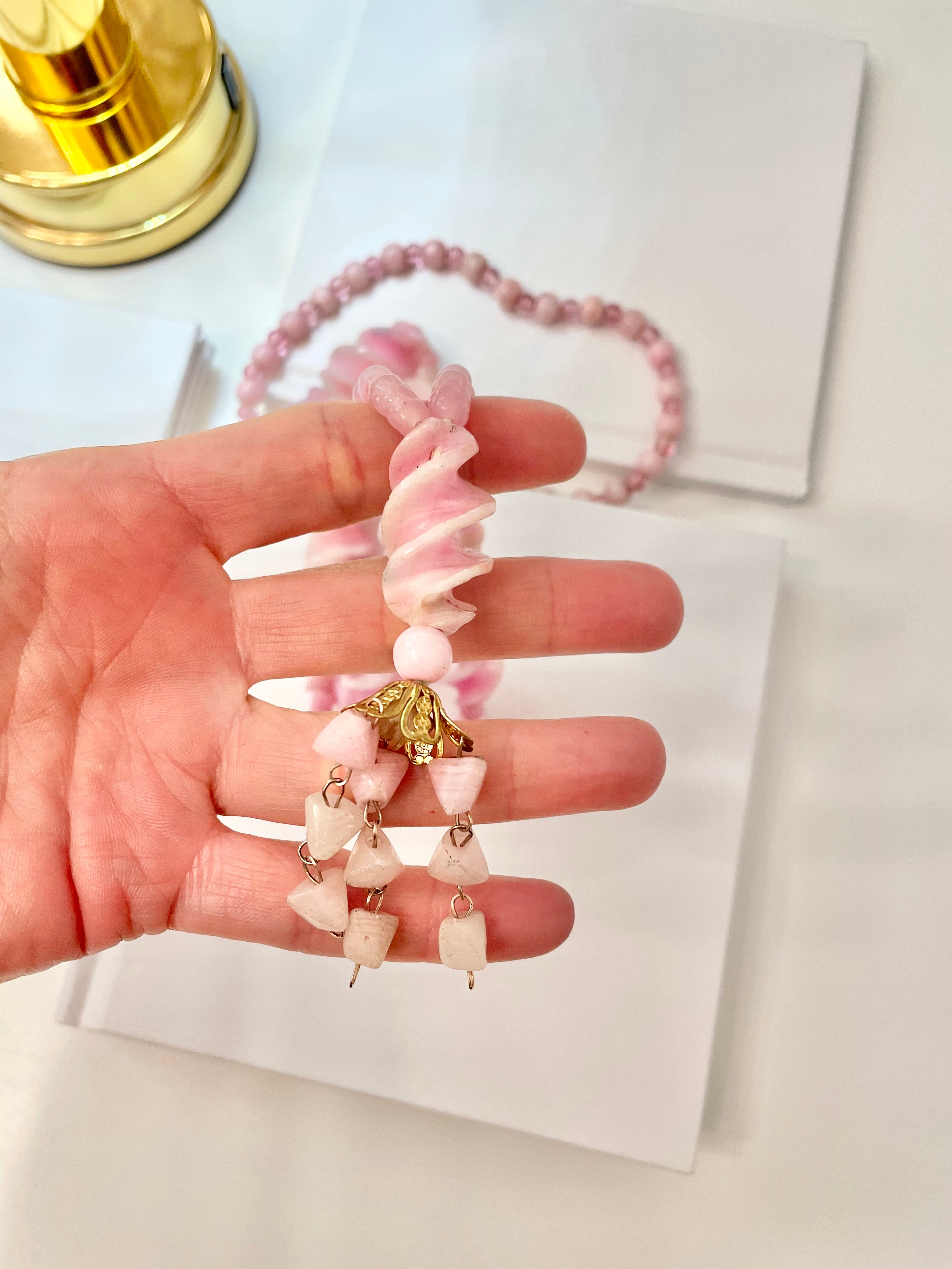 Vintage 1960's soft pink glass elegant long beaded necklace... so feminine!